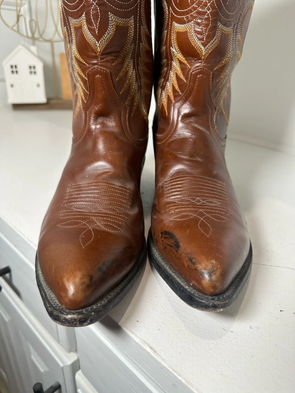 Tony Lama Cowboy Boots Mens 9 Womens 10 10.5 Brown Leather Western Boots Classic - Picture 4 of 10